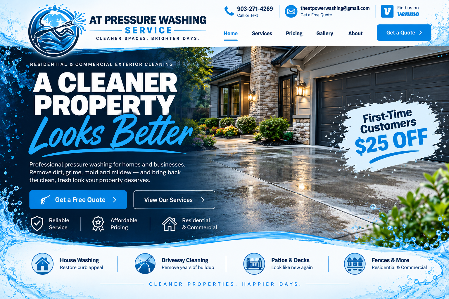 AT Pressure Washing Service homepage design
